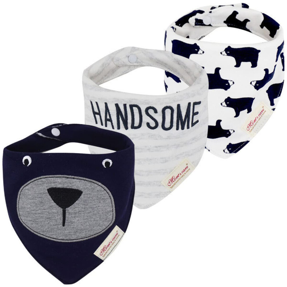 Baby Drool Bibs, Unisex 3-Pack Absorbent Cotton, Triangle Bib With Snaps Gift Cuteon