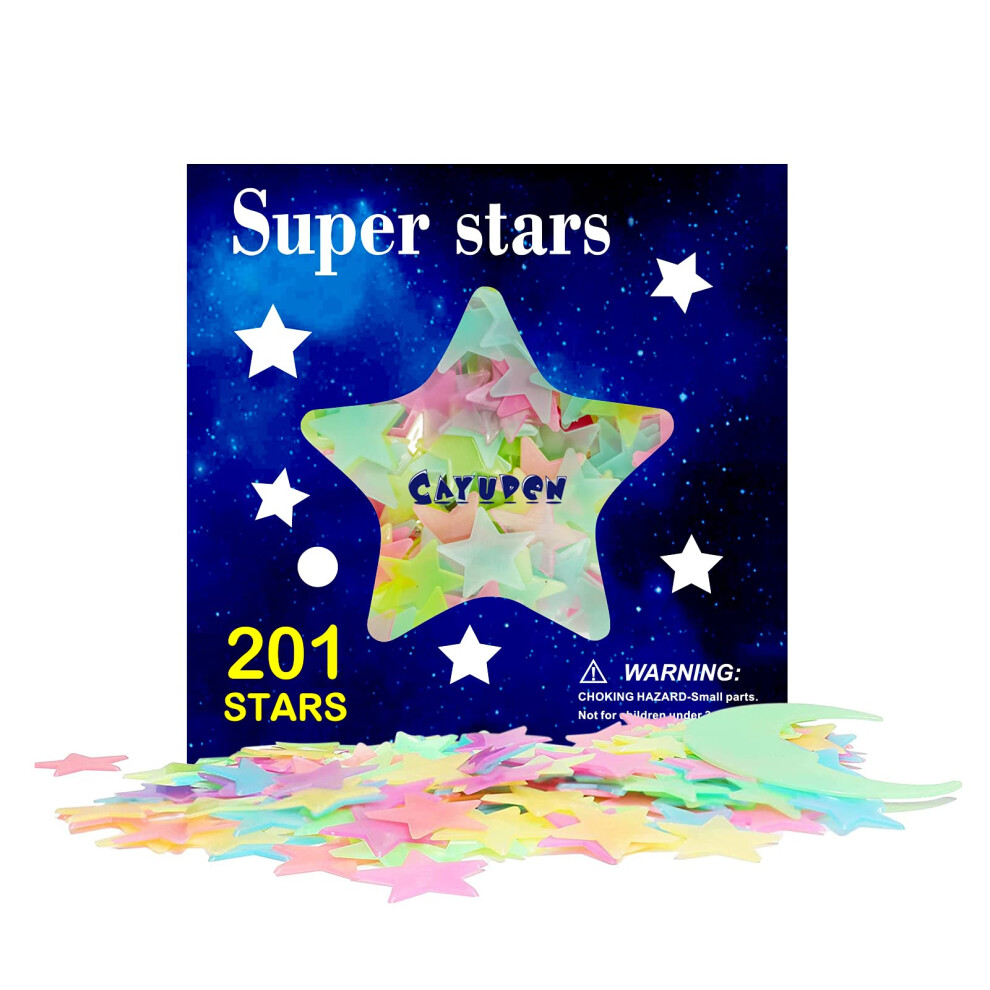 Cayuden 201 X Glitter Star Stickers, Children's Decoration For Bedroom Glow In The Dark Christmas Party Decoration, Shiny Stars For Ceiling