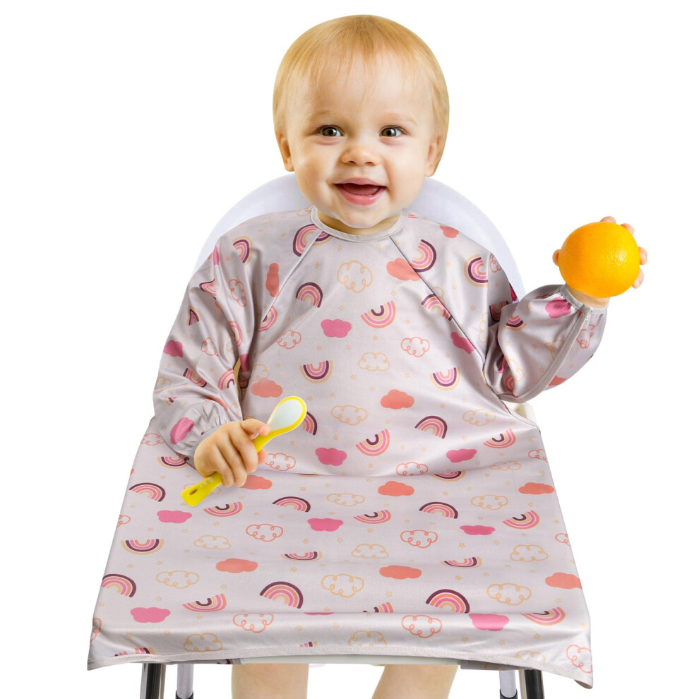 Baby Bibs With Sleeves, Baby & Toddler Weaning Bib Coverall Attaches To Highchair & Table, Waterproof Long Sleeve Bib Unisex Feeding Bibs Apr Vicloon