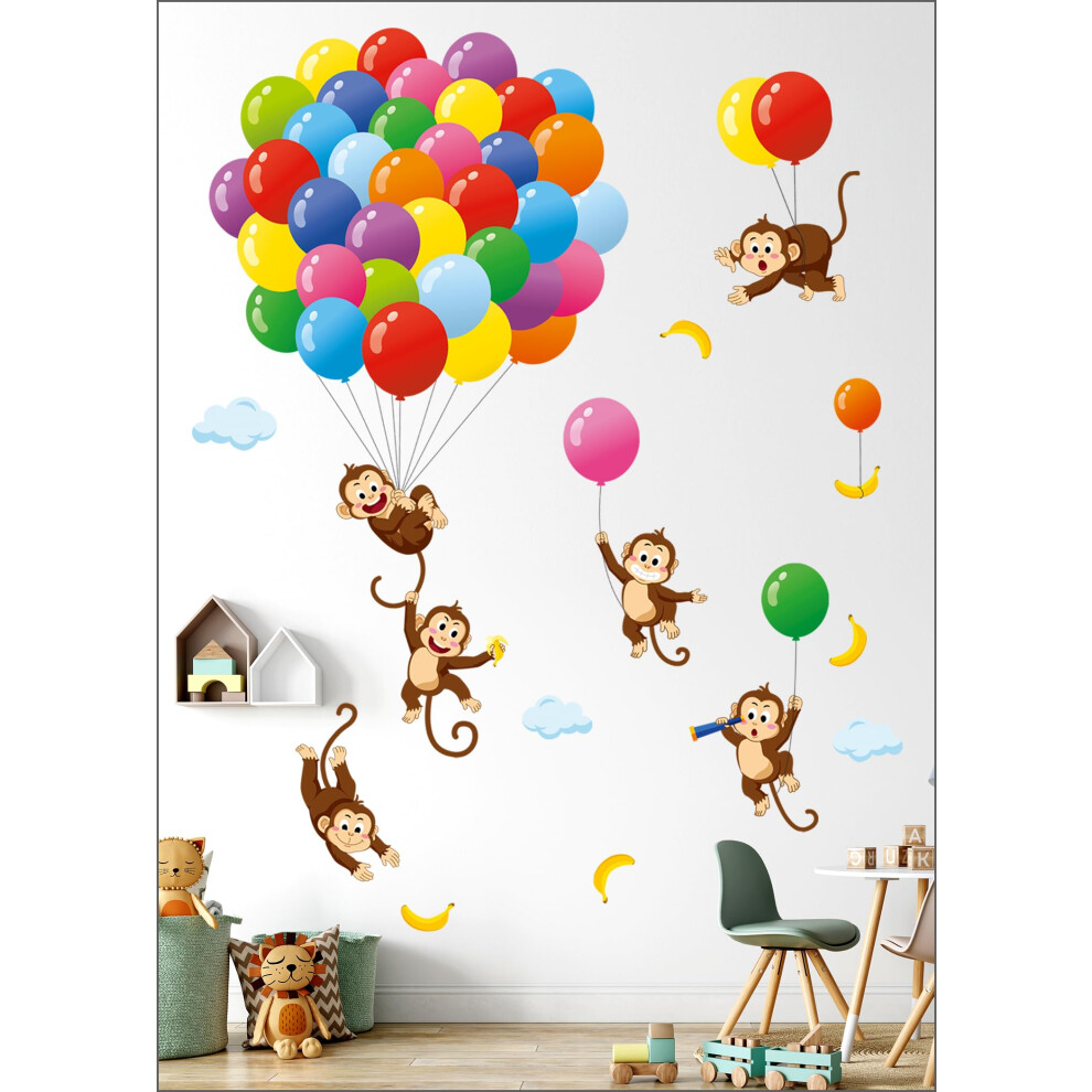 Sg-2202 Balloons Monkey Wall Stickers Cartoon Monkeys Decals For Kids Decowall