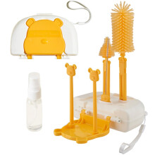 6 in 1 Baby Bottle Cleaning Brush Set with Detachable Silicone Brushes and Dual Drying Rack (Yellow)