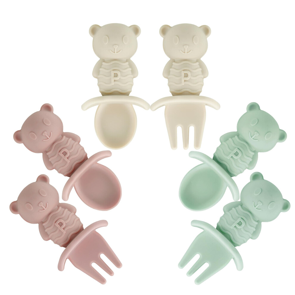 6 Pack Baby Weaning Spoons Self Feeding 4 6 Months| Silicone Baby Spoon And Fork Set, Toddler Infant Baby Feeding Spoons With Anti-Choke Des Pandaear