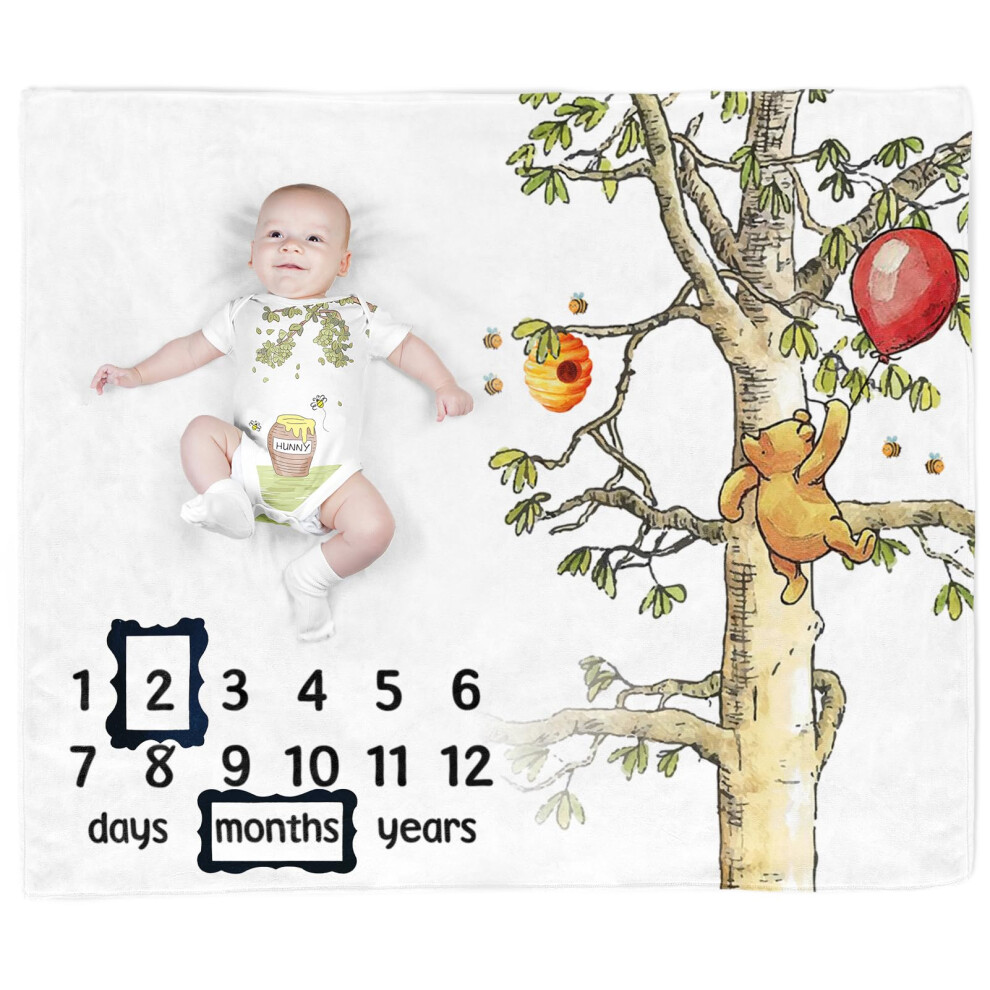 The Pooh Bear And Honey Baby Monthly Milestone Blanket, Gift Stuff For Newborn Baby Pambo