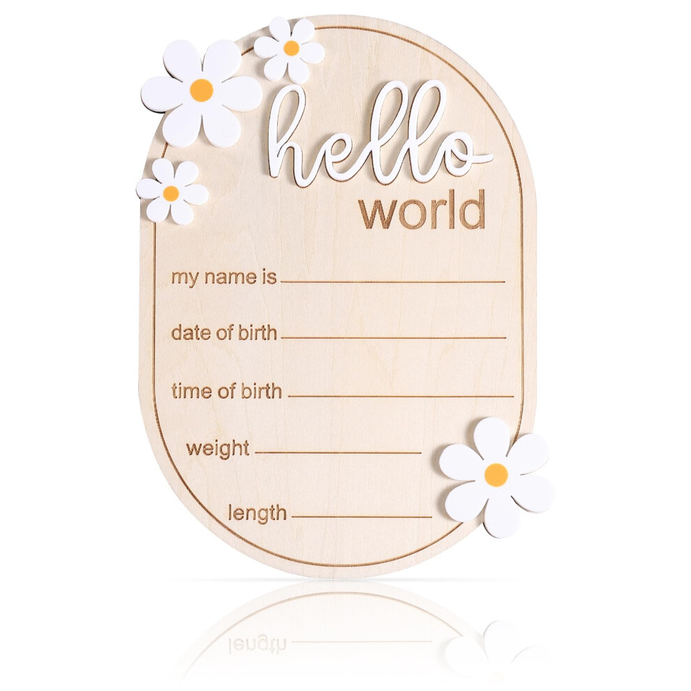 Baby Announcement Sign, 5.91X4.13 Inch Wooden Newborn Announcement Sign Hello World Gosknor