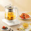 Electric Glass Tea Kettle with Precise Temperature Control, Floral Infuser, White Base 1