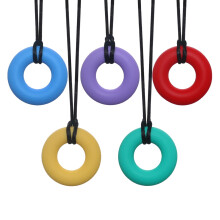5 Pack Silicone Chewy Necklace Donut Shape, Sensory Chew Toys for Kids with Autism, ADHD, Biting Needs, Chewy Teethers for Autistic Baby and Toddler,