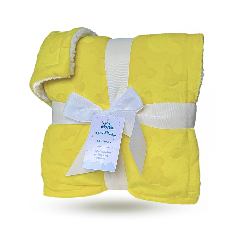 Large Receiving Sherpa Baby Blanket Double Layer Fleece For Nursery Cot And Pram (Yellow) Yellow Eyone