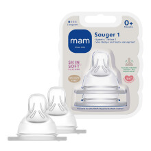 MAM - Set of 2 Size 1 Anti Colic Baby Bottle Teats,from birth, Packaging and