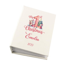 Baby's First Christmas Personalised Photo Album, 100 Slip-in Sleeves for 6x4 Photos, Reindeer Illustrations, 16.7 x 12.5 cm (Reindeer)