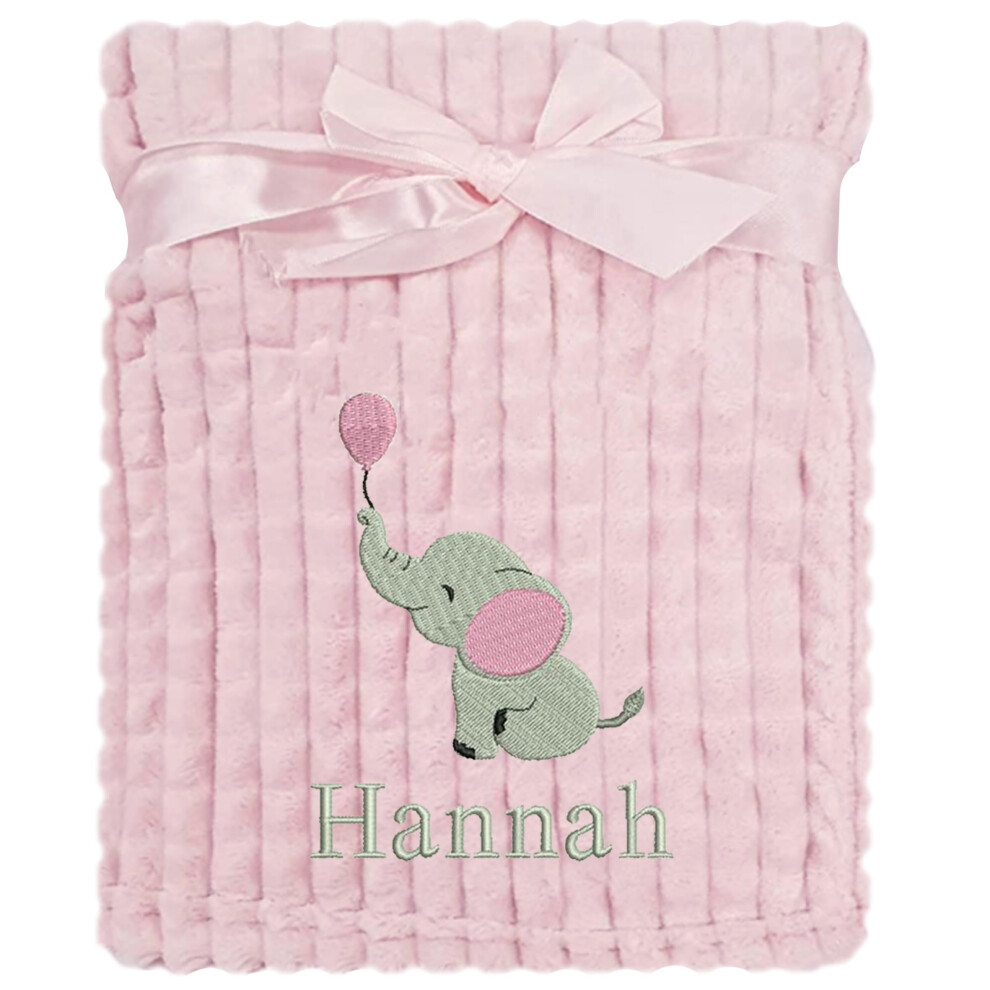 The Baby Box Uk Personalised Baby Blanket Embroidered Elephant & Name Soft Fleece Wrap (Pink