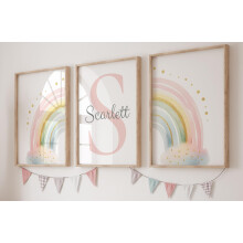 Eviepops Prints Personalised Rainbow Set of 3 Unframed Poster Prints, Personalise Name, Rainbow Theme Room Decor, Girls Bedroom Nursery Decor, Girls