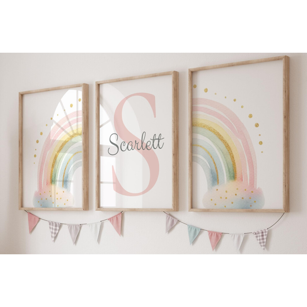 Personalised Rainbow Set Of 3 Unframed Poster Prints, Personalise Name, Rainbow Theme Room Decor, Girls Bedroom Nursery Decor, Girls Eviepops Prints