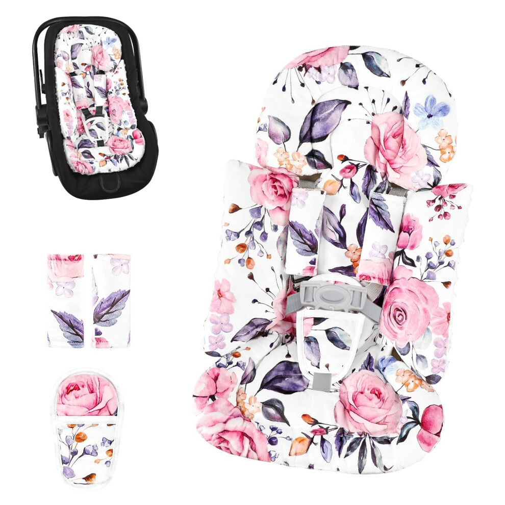 Gfu Infant Car Seat Insert With 3 Strap Covers, 3 In 1 Reversible Floral Baby Car