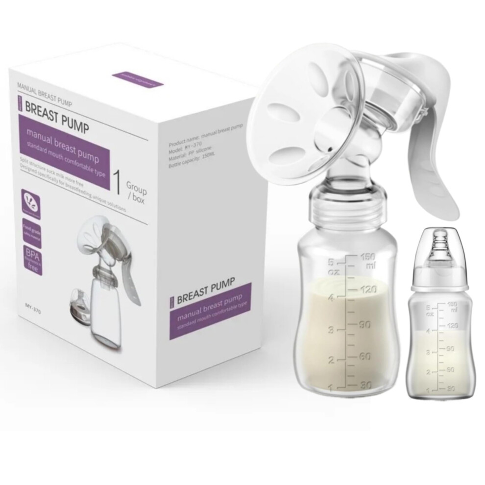 Manual Breast Pump & Breastmilk Storage Bottle, Adjustable Suction Silicone Hand Neo10ten