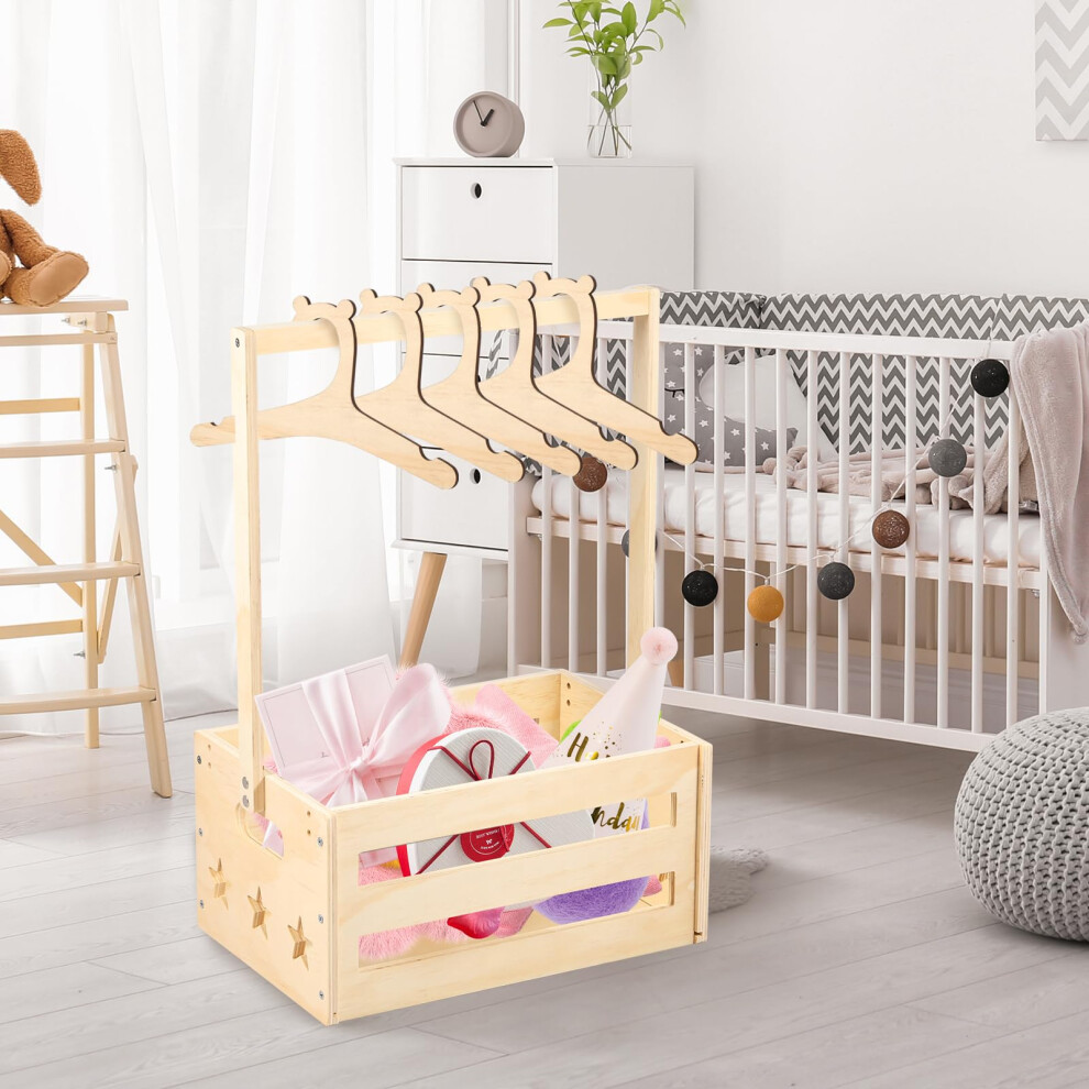 Baby Shower Crate Closet With Wooden Basket And 5 Hangers For Baby Storage And Qinglang