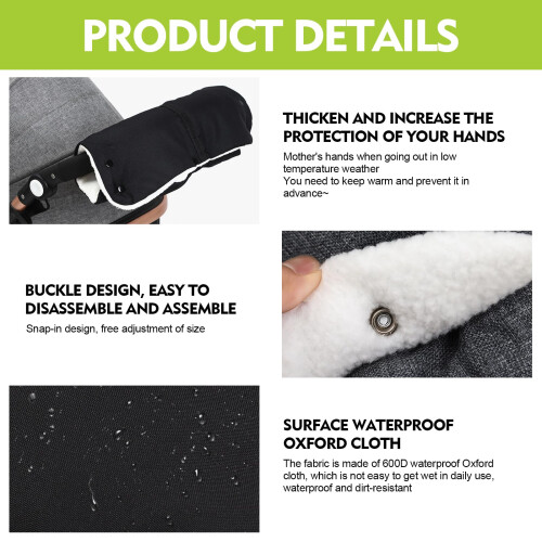Extra Thick Stroller Hand Muff,Waterproof & Windproof Pram Gloves with Warm Fleece 1