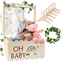 Twshiny Baby Shower Crate, Wooden Baby Shower Hamper Basket Baby Shower Clothes Rack with Hangers Baby Gifts for New Born Baby Girl Boy
