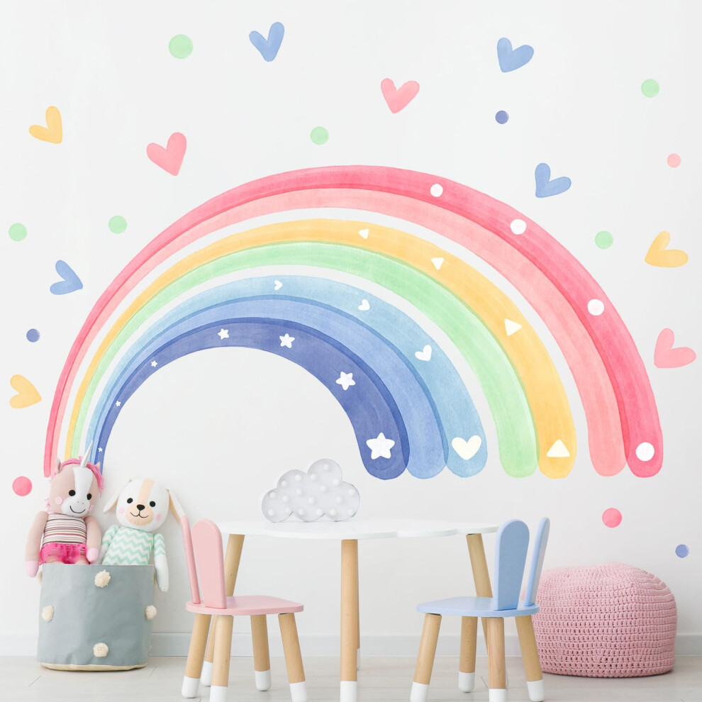 59"X30" Watercolor Rainbow Hearts Wall Stickers For Girls Nursery Large Rainbow Wall Supzone