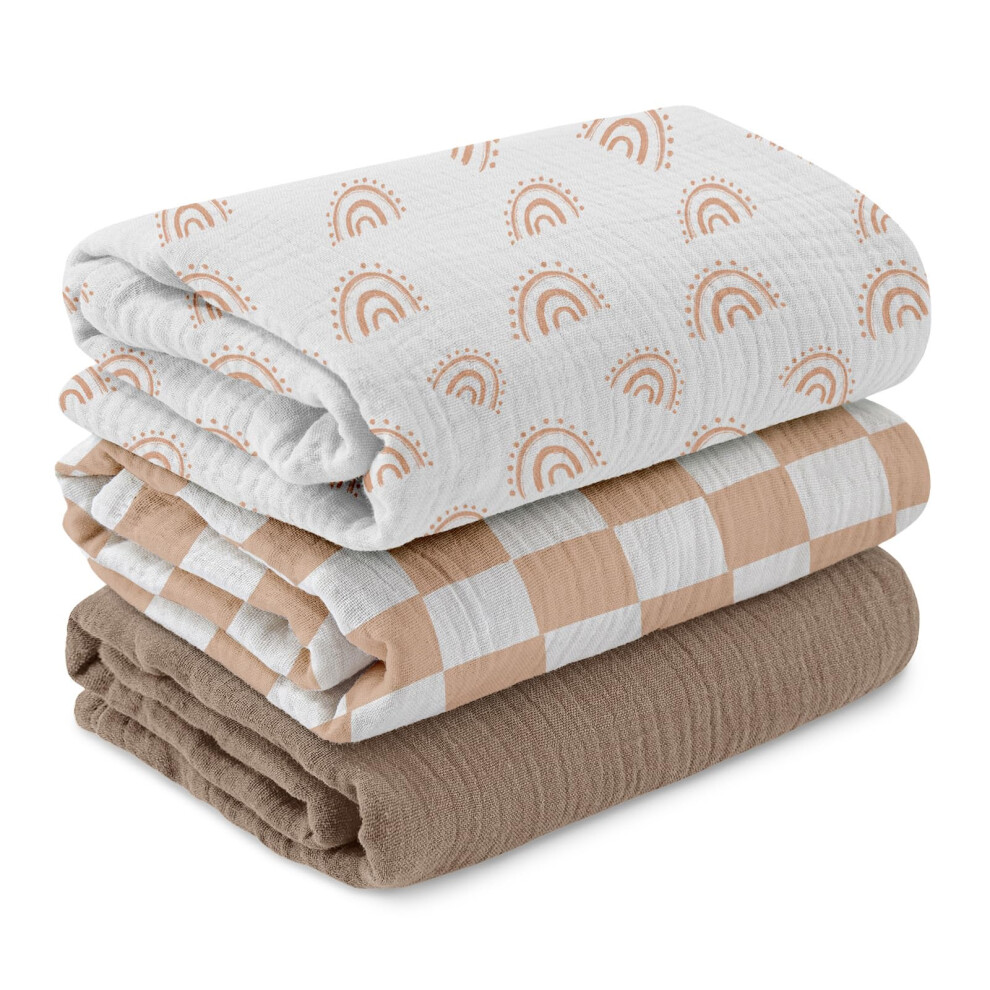 Muslin Swaddle Blanket, Muslin Swaddle Cloths For Newborns, Pack Of 3 Large 95X100cm Baby Blankets - Swaddle Blanket Burp Cloths For Baby Soarwg Kids