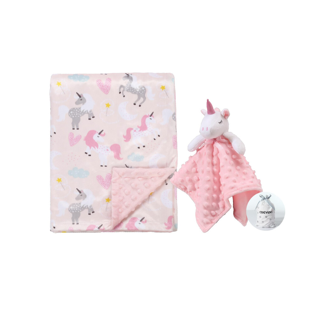 Soft Cozy Baby Blankets For Boys Girls + Security Blanket, Set With A Gift Bag Newborn Essentials (Unicorn) Crevent