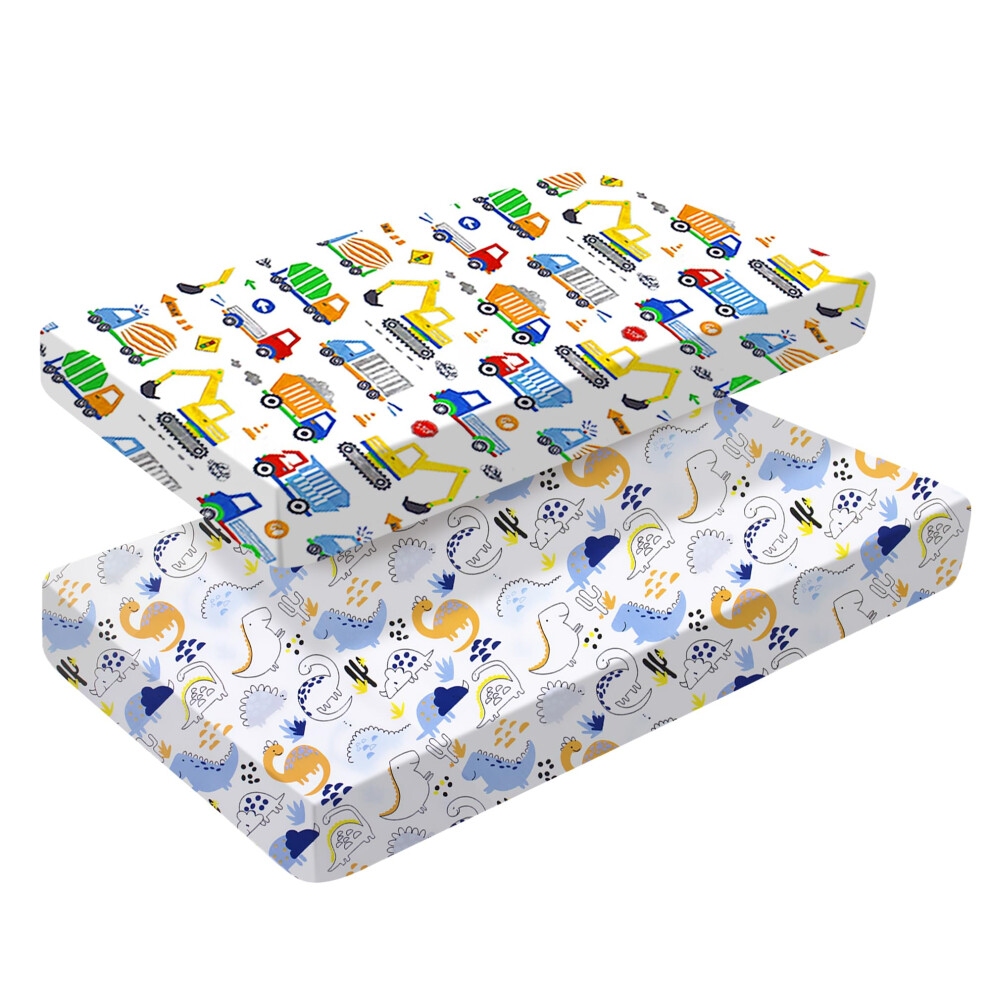 Baby Amabc 2 Pack Cot Bed Fitted Sheets 140 X 70Cm For Girl Boys | Bedding For Cot Bed | Easy Care Soft Cotton And Dureable, Unique Car & Dinosaur Pattern Baby