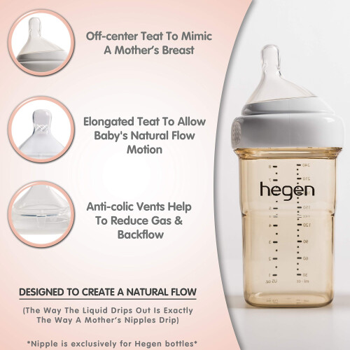Hegen Baby Feeding Bottle Replacement Teats (2 Pack) Slow Flow 1