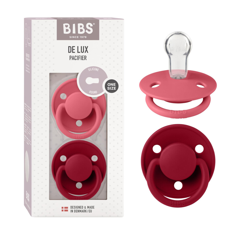 De Lux Soother 2-Pack, Bpa Free Dummy Pacifier, Round Nipple. Silicone, Onesize Bibs