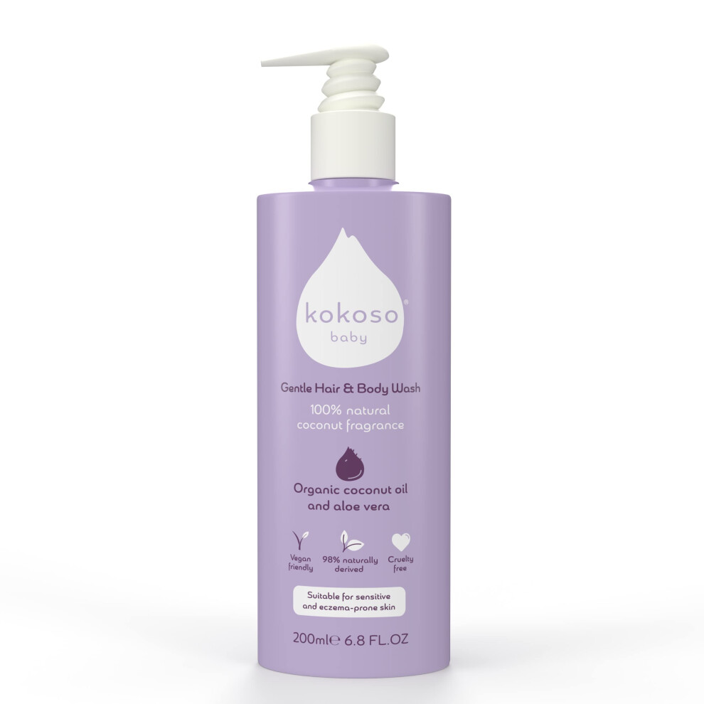 Baby Hair & Body Wash, 100% Natural Coconut Oil Fragrance - Organic Coconut Kokoso
