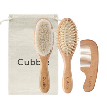 Cubble 4-Piece Baby Hair Brush and Comb Set with Storage Bag for Newborns and