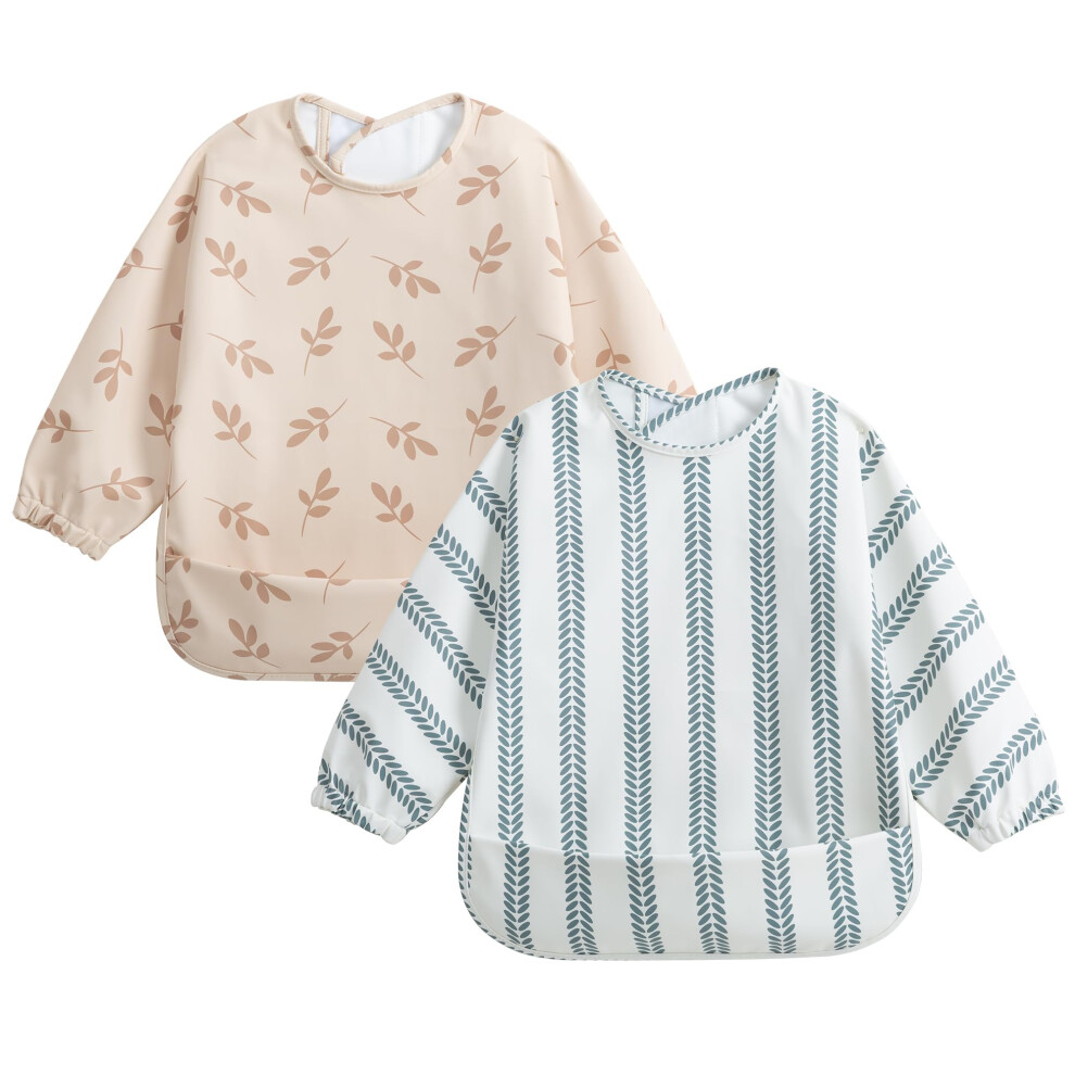 Little Dimsum Bibs With Sleeves-Waterproof Baby Bibs For Baby Led Weaning, Long Sleeved Toddlers Feeding Bib Apron, Food Protection Large Pocket Cove