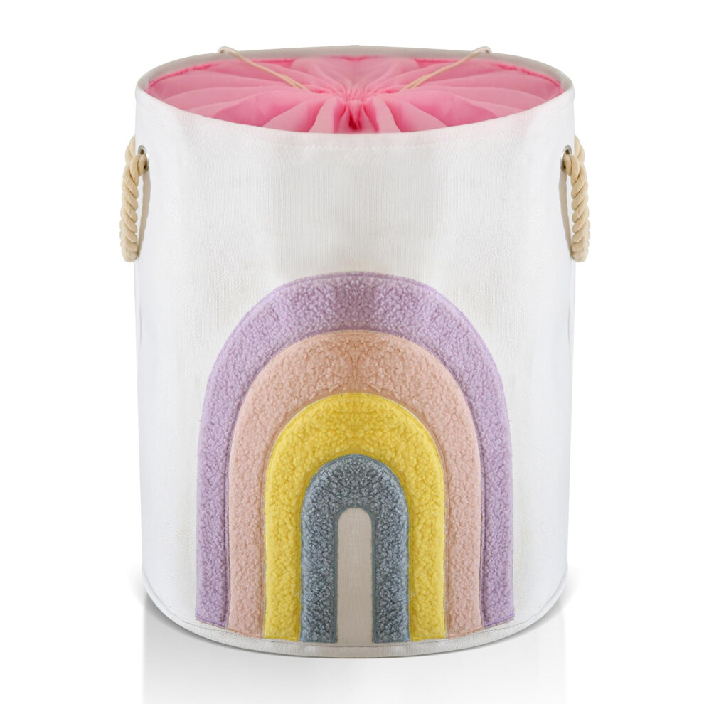 Baby Laundry Basket, Kids Washing Basket Baby Clothes Hamper 58L Laundry Hamper, Canvas Large Rainbow Laundry Baskets With Drawstring Clo Pink Inough