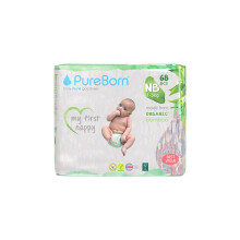PureBorn Eco Organic Bamboo Nappies, Size Newborn (up to 5 kg), 68 Nappies,