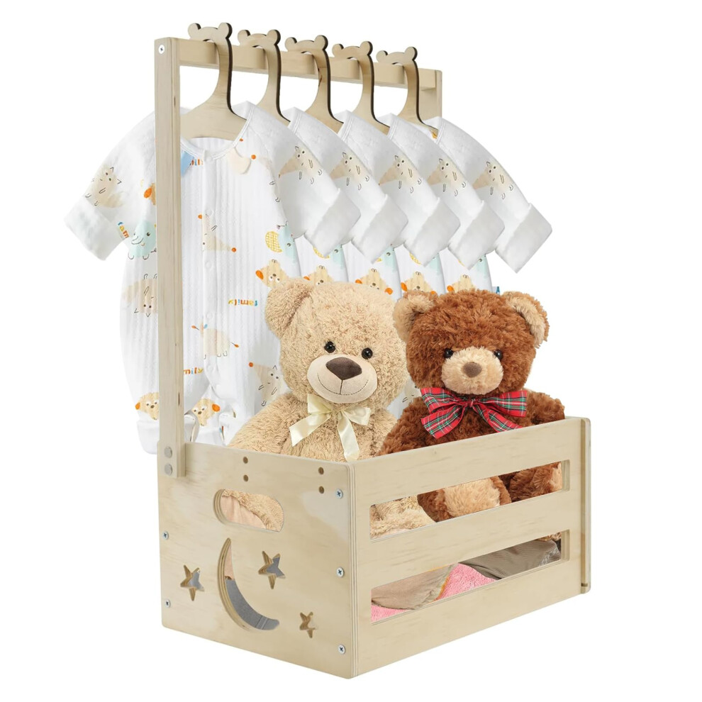 Wooden Baby Shower Crate Closet With 5 Hangers, Baby Basket Babys Clothes, Yeqqzq