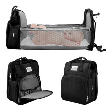 Baby Changing Bag Backpack, Portable Nappy Changing Backpacks with Foldable Cot Bed,