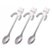 Stainless Steel Cat Shaped Teaspoon Set, Mini Coffee Scoop, Durable and Dishwasher Safe, 3Pcs