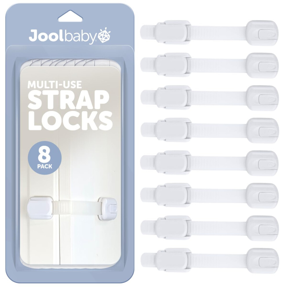 Child Safety Strap Locks For Cupboards, Fridge, Cabinets, Drawers, Dishwasher, Toilet, 3M Adhesive No Drilling (Pack Of 8) Jool Baby Products