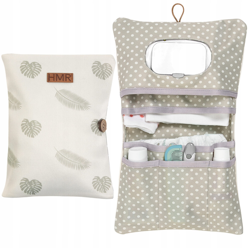 Diaper Bag Organizer And Cosmetic Bag 2In1 - Small Diaper Bag For On The Go Mom's Diapers Wipes Baby Organizer (Leaves) Cream Hamur Home