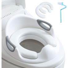 Potty Training Seat for Kids Toddlers, Toilet Seat for Baby with Cushion Handle and Backrest, Toilet Trainer for Round and Oval Toilets White