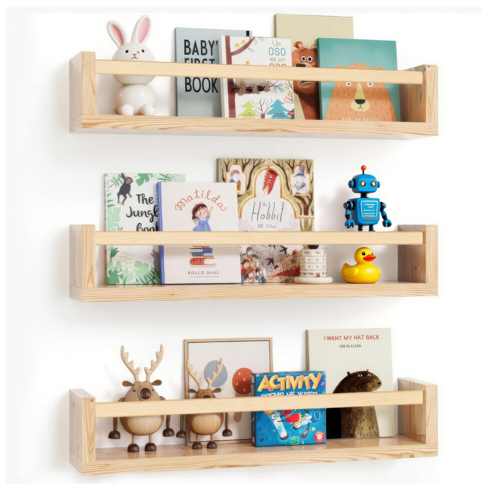 Nursery Book Shelves Set Of 3 Wooden Floating Book Shelves 16.5 Inch Floating Zonjie