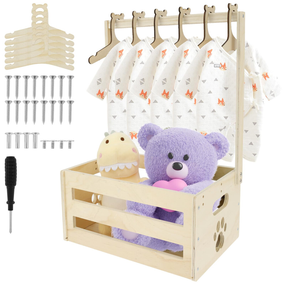 Wooden Baby Shower Crate Closet - Smooth Wood Basket With Handle & 5 Hangers, Large Rhaiqbvc