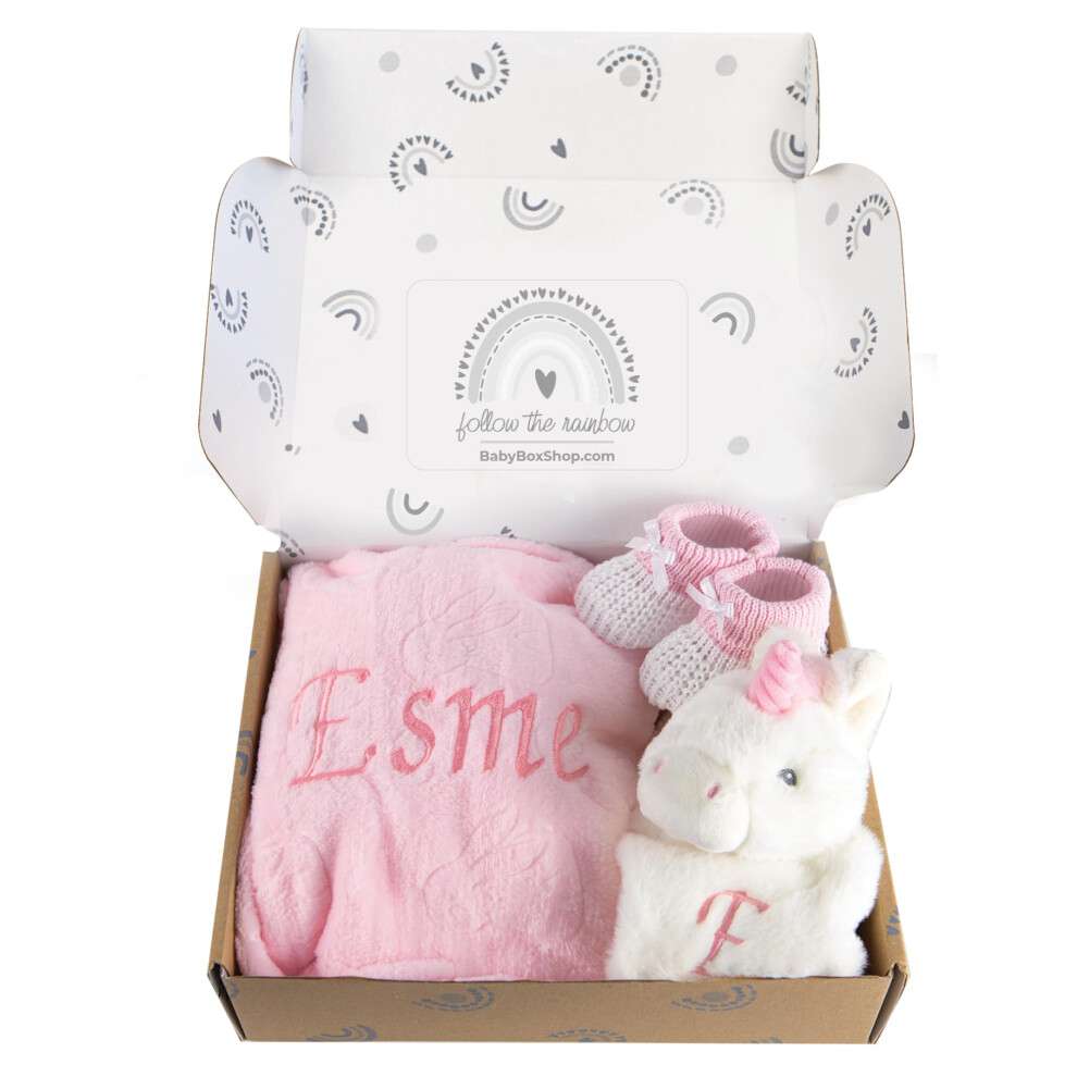 Baby Box Shop - Personalised Baby Girl Gifts - Personalised Baby Blanket & Unicorn 35868873