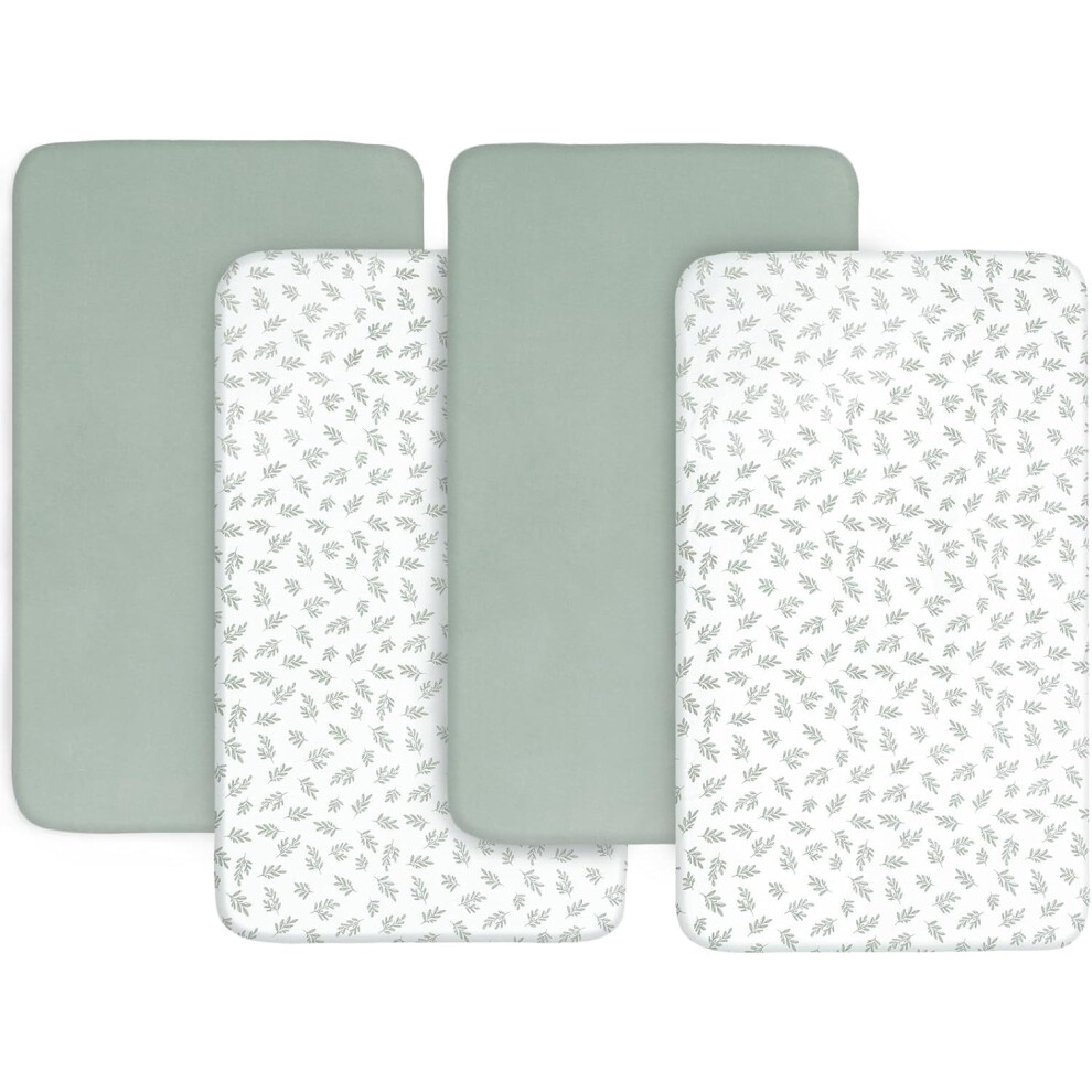 Next To Me Crib Sheets 4 Pack,Ultra Soft Sheets Fitted 83X50cm,Compatible With Chicco Next2me & Tutti Bambini Cozee Crib Mattress, Leaf Green Springspirit