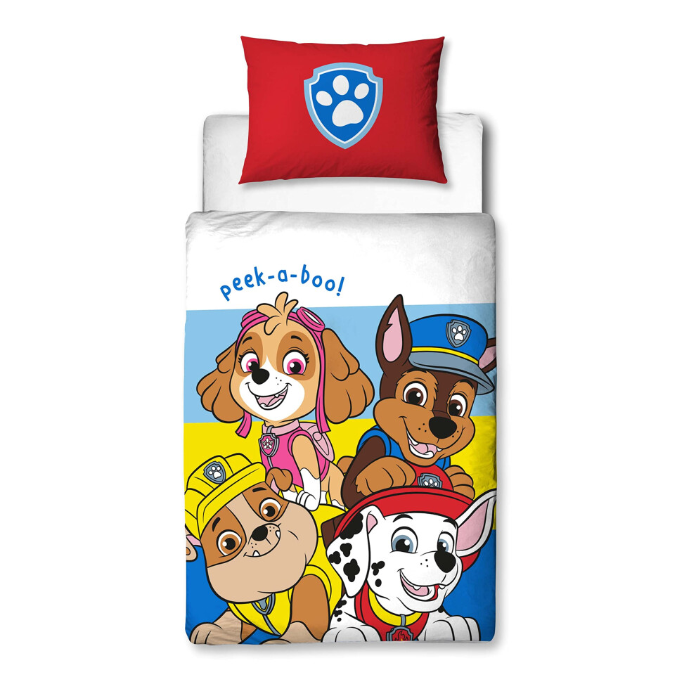 Paw Patrol Official Pupster Design Toddler Cot Bed Duvet Cover Set | Reversible 2 Character World