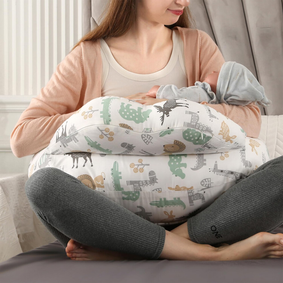 Nursing Pillow, Maternity Breastfeeding Pillow For Mom, Removable Cotton Cover, Adjustable Waist Strap And Safety Fence, Animal Pattern Vassvio
