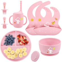 Baby Weaning Set with Pattern, Suction Bowls Sets, Silicone Baby Feeding Set, Baby