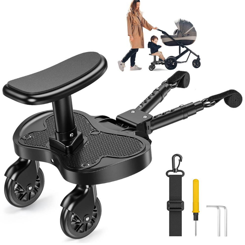 Universal Buggy Board, Kiddy Board With Seat, 2-In-1 Sit And Stand Buggy Joycushy