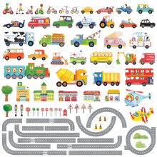 DECOWALL Kids Transport Wall Stickers – Cars Trucks Trains Road Play Wall Decals for