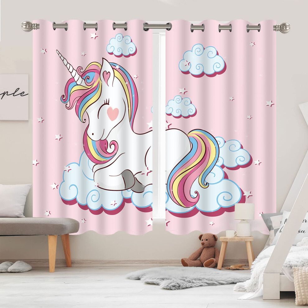 Nursery Cartoon Curtains, Unicorn Rainbow Blackout Curtain For Kids' Bedroom, Yisure