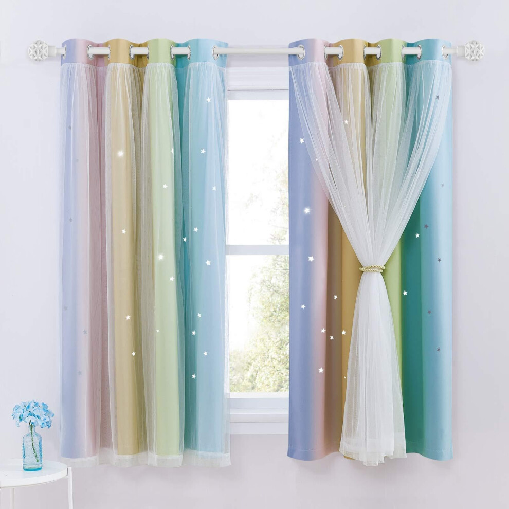 Nicetown Rainbow Curtains For Kids - Star Cut Out Double Layer Blackout Curtains 91806819