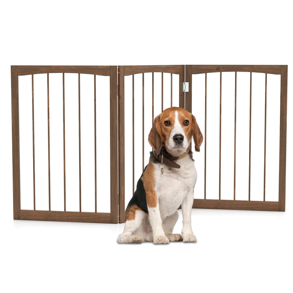 Gymax Wooden Pet Gate, Foldable 3 Panels Stair Gate, Solid Wood Frame, 76Cm High